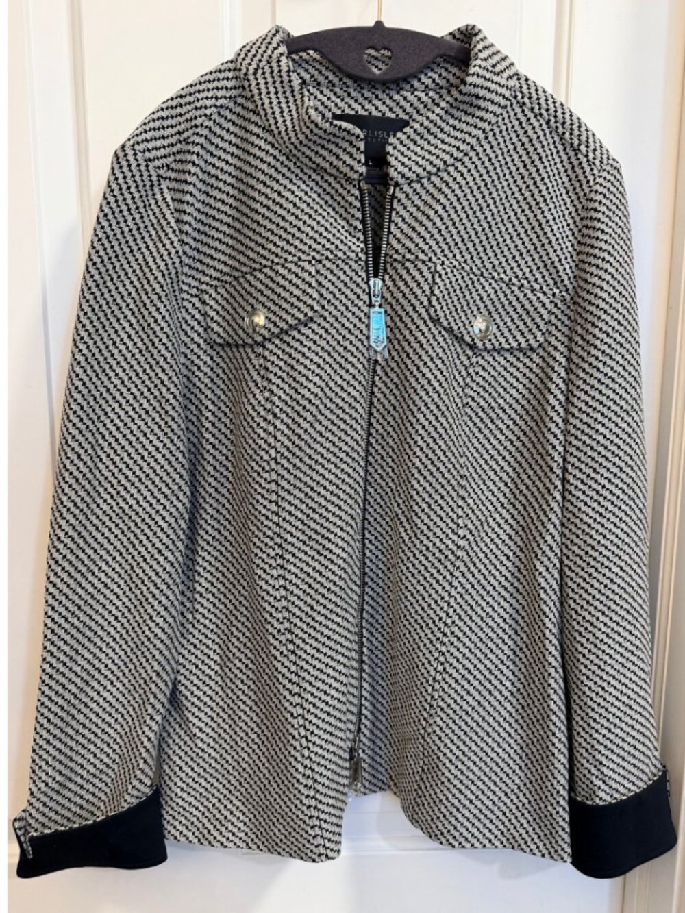 Carlisle Collection Black & Cream Geometric Zip Jacket Large
